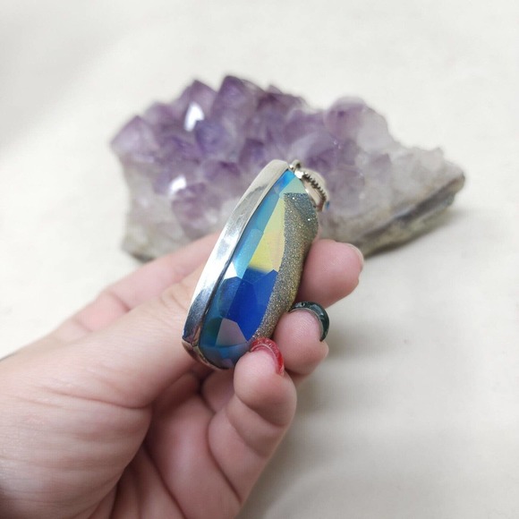 Colleen Lopez Womens Pendant 925 Sterling Silver Blue Mystic Druzy Quartz Stone - Picture 5 of 9